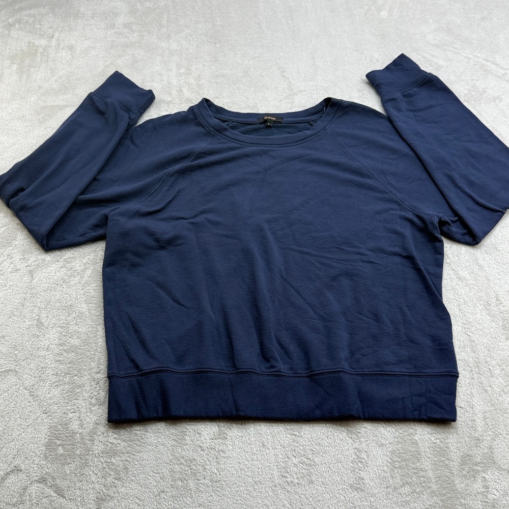 Quince Raglan Sweatshirt Womens L Navy SuperSoft Fleece Tencel Modal Loungewear